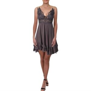 NWT Free People Adella Slip-on Dress Color Gray. Size M Medium Boho.